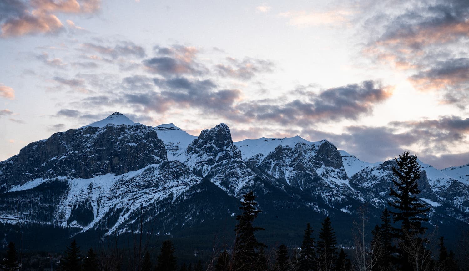 Three mountain peaks in Canmore